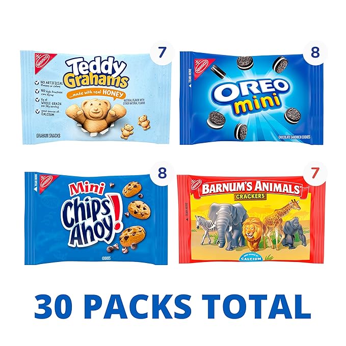 Nabisco Team Favorites Variety Pack, OREO Mini, CHIPS AHOY! Mini, Teddy Grahams Honey & Barnum's Animal Crackers, School Snacks, 30 Snack Packs - Image 4